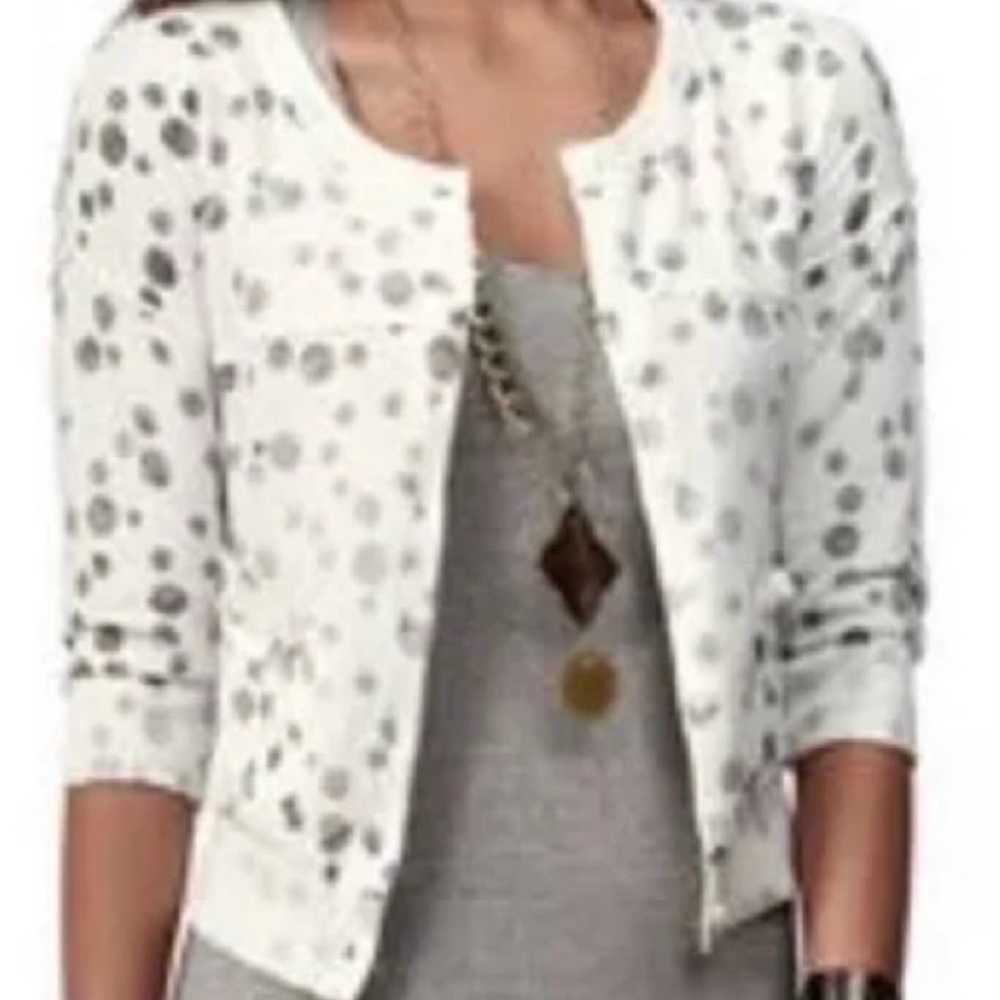 CAbi White and Black Cardigan Sweater (inside out) with front pockets